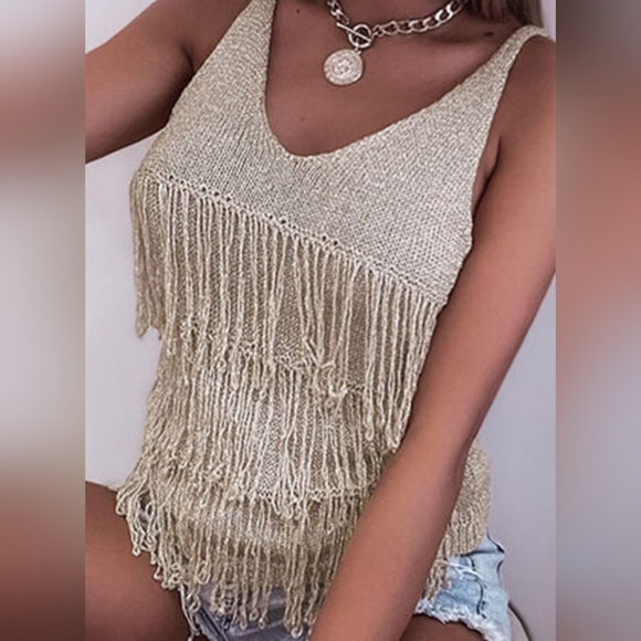 Sunlit Sands Fringe Knit Tank - Picture 3 of 5